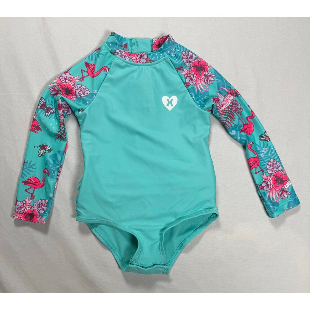 Hurley One Piece Rashguard Swimsuit Aurora Long Sleeve 18 MONTHS Ruffle Zipper